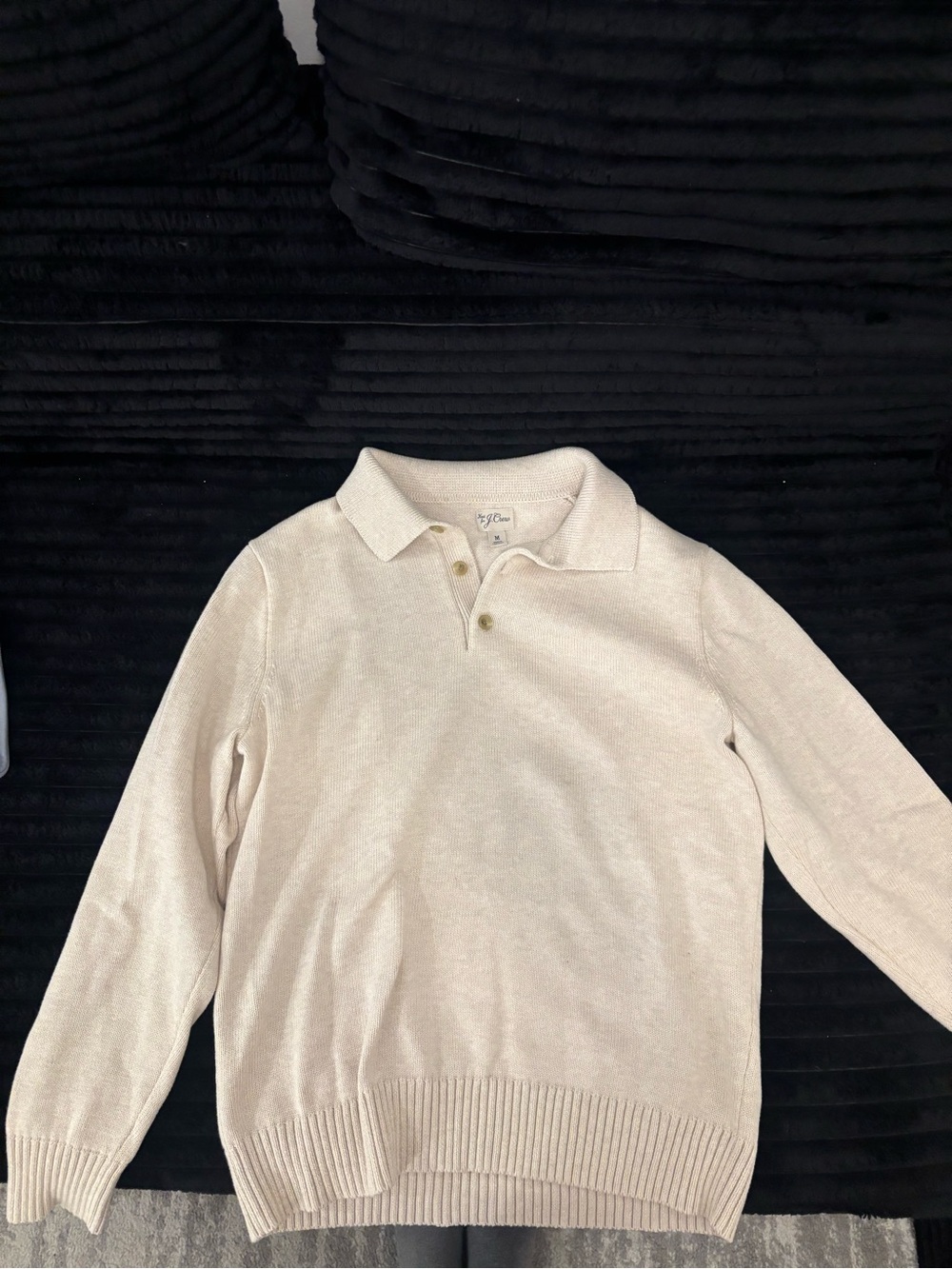 Men's Cream Knit Polo Sweater - Classic Collared Pullover
